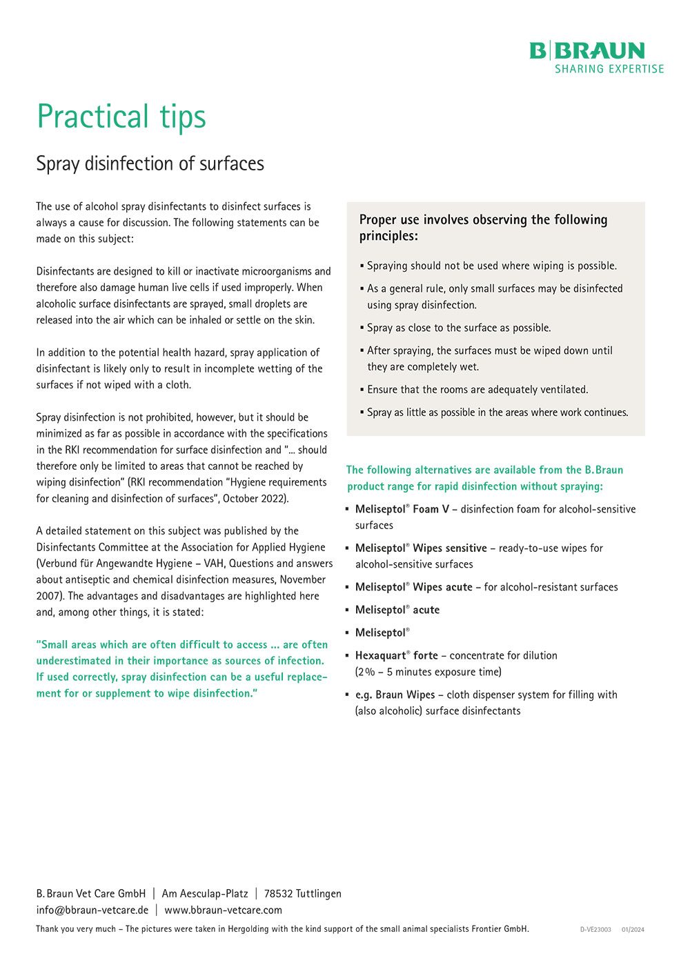 Practical tips: Spray disinfection of surfaces
