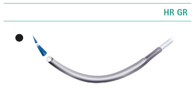 Illustration of a curved round-bodied surgical needle with a tapered, sharp tip, shown on a white background with explanatory text describing its design and suitability for suturing soft tissue.