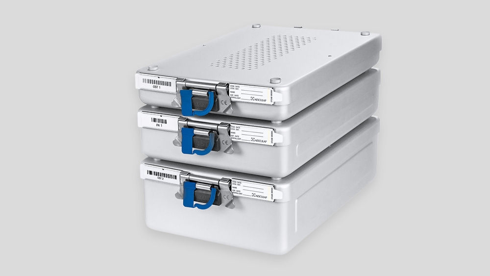 Three veterinary containers stacked on top of one another