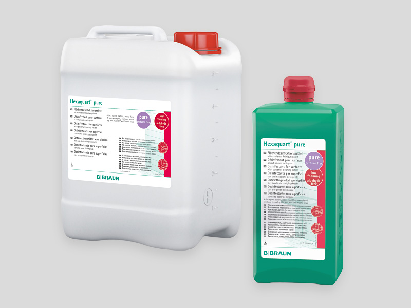 Surface disinfectant by B. Braun in a canister and bottle packaging