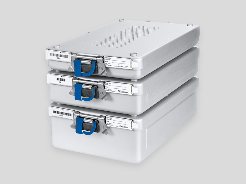 Three veterinary containers stacked on top of one another.