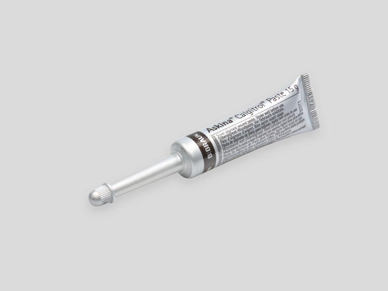 Askina® Calgitrol wound gel in an aluminum tube with applicator tip, shown against a white background.